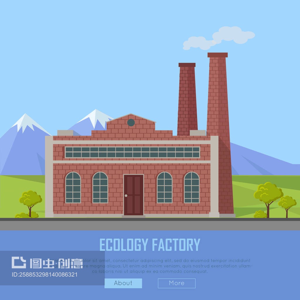 生态工厂网络横幅。生态制造Ecology Factory Web Banner. Eco Manufacturing